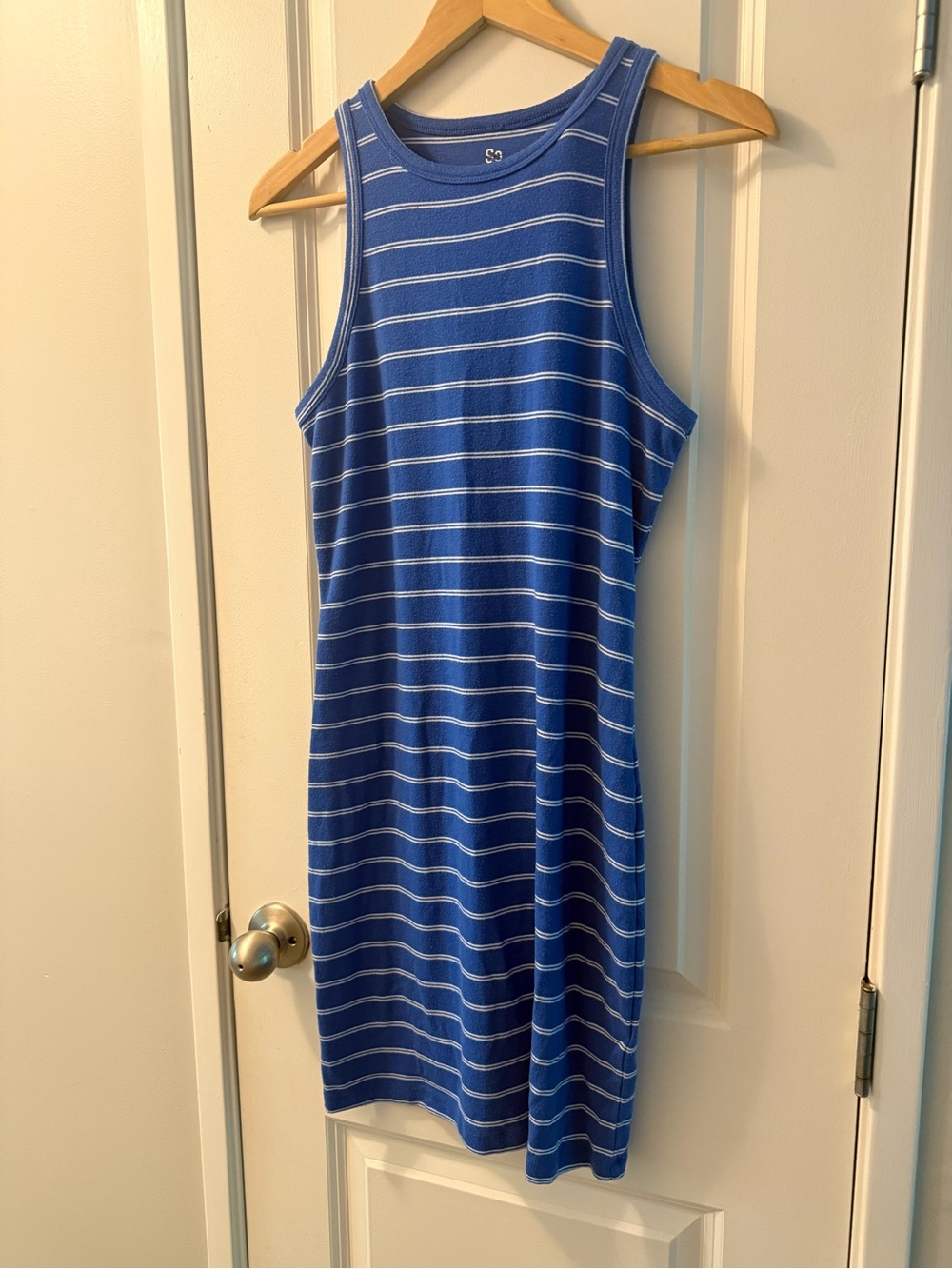 SO Blue and White Striped Midi Tank Dress Bodycon Racerback